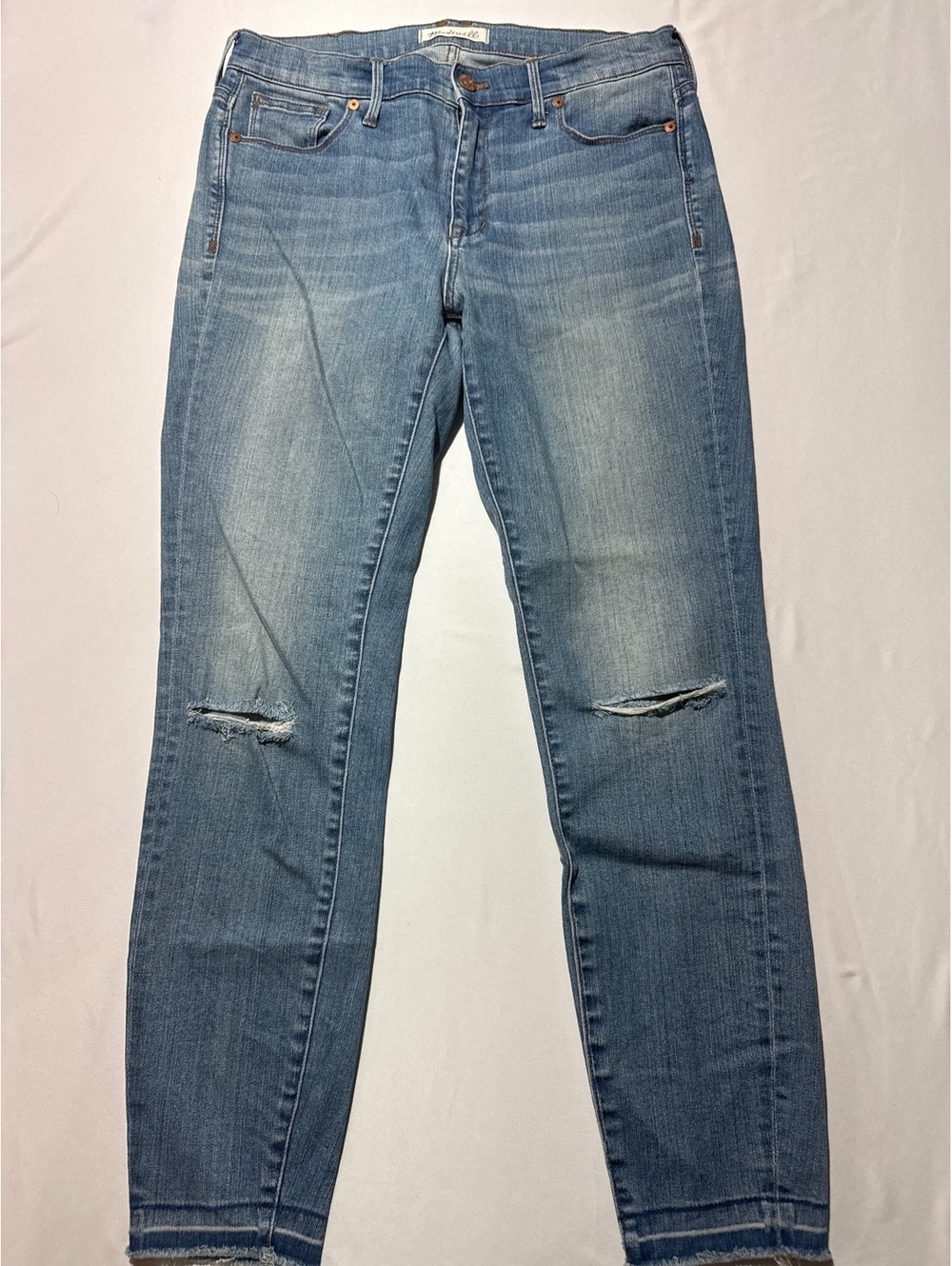 Madewell Light Wash Skinny Jeans Stylish Knee Rips Raw Hem